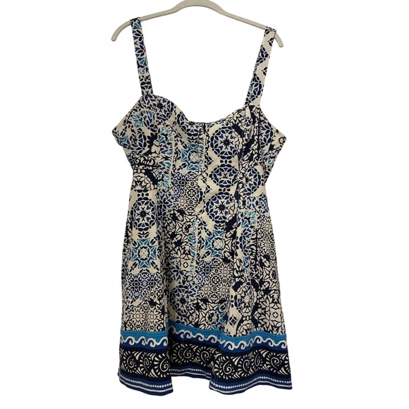 Avec Les Filles Blue White Mosaic Sweetheart Neck Mini Sundress Size 14 NEW - Picture 4 of 14